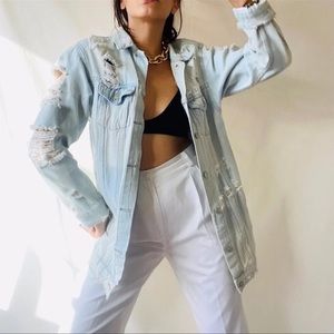 Distressed light denim jacket